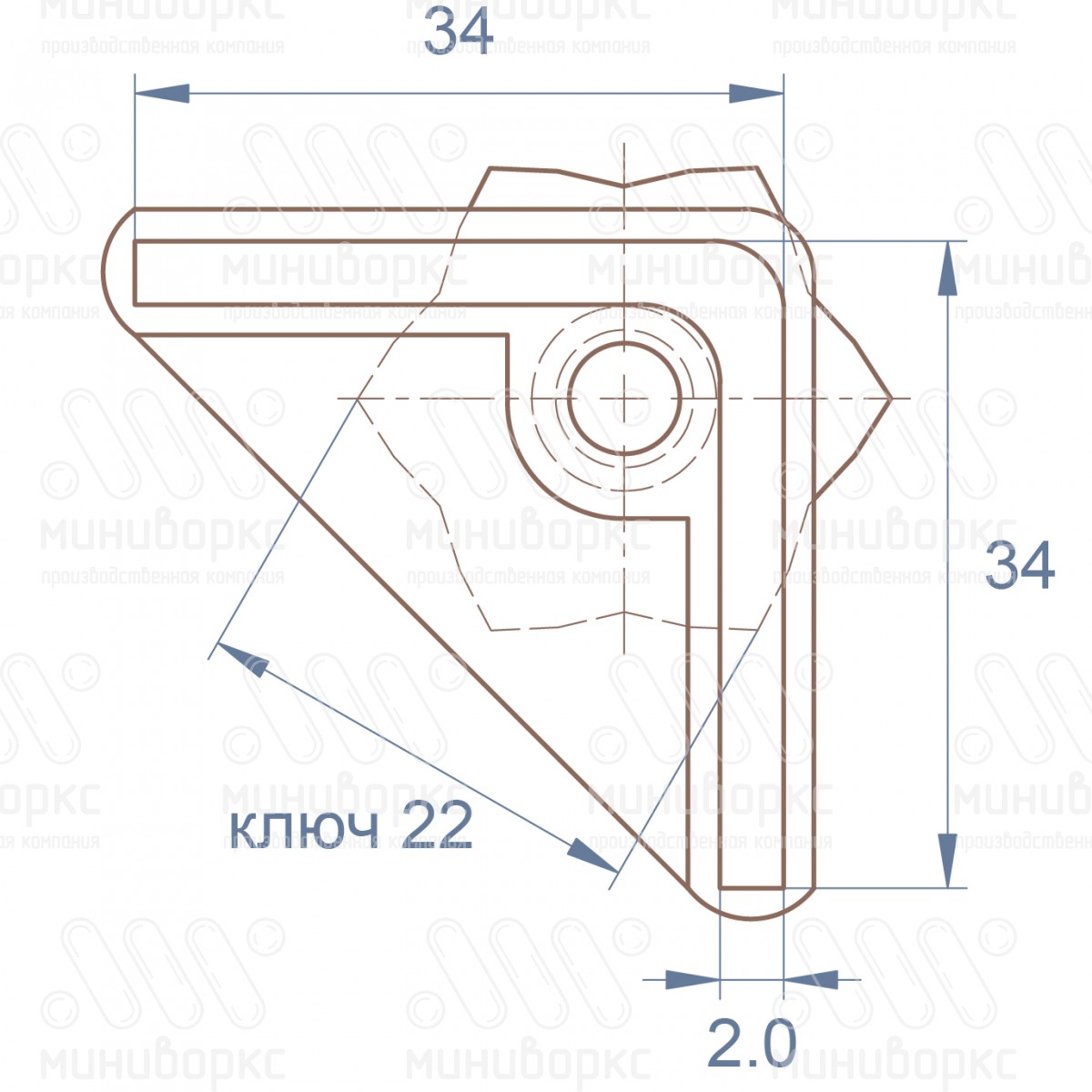 Комплекты опор для уголков и резьбовых опор 34x34 – U34-34M8.D22x30 | картинка 6